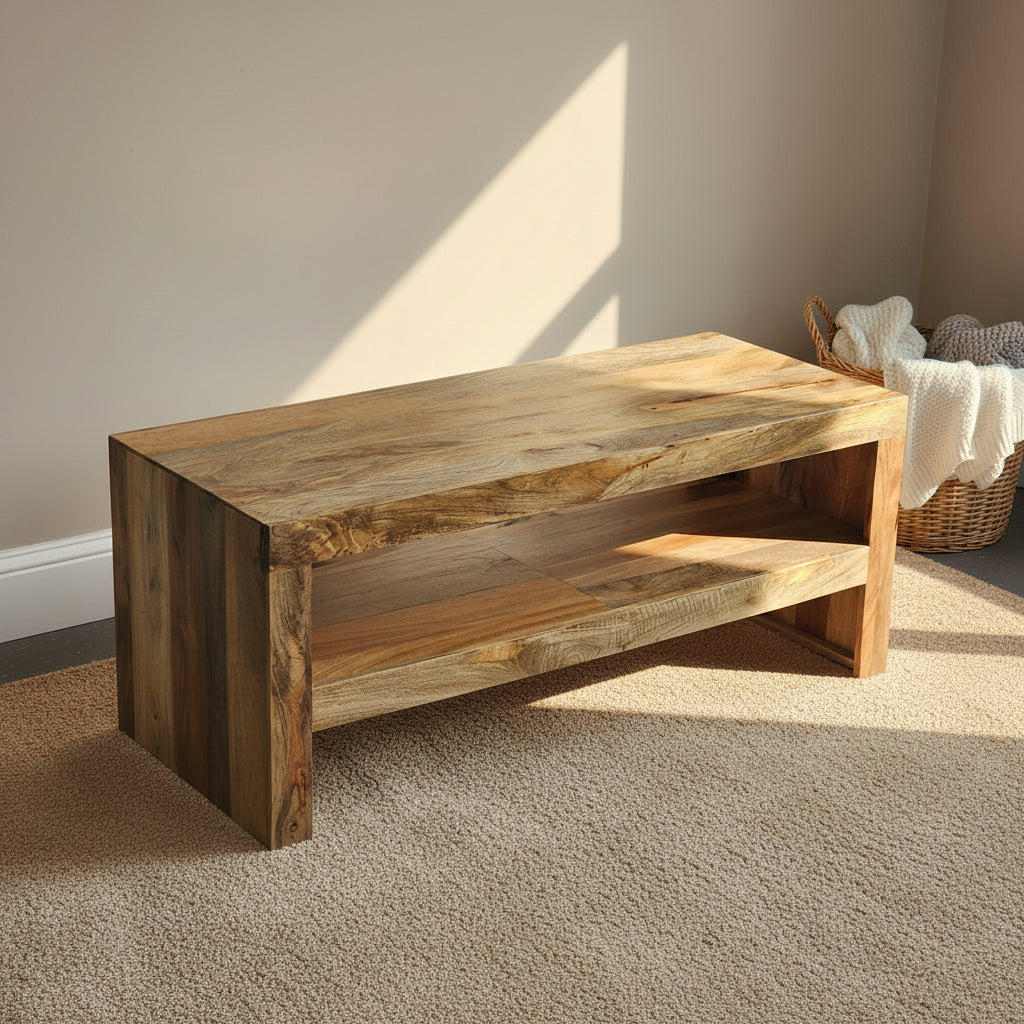 Cubic Mango Coffee Table with Shelf