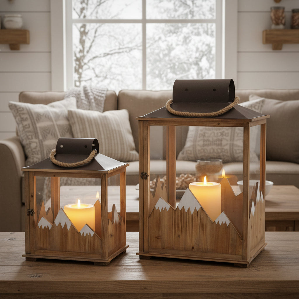Wooden Mountain Lantern's with Metal Top