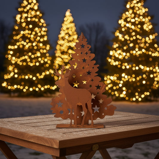 Large Rustic Tree & Stag Decoration