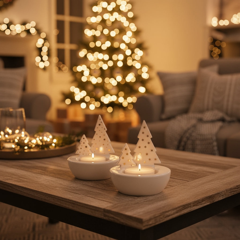 White Christmas Tree Tealight Holder