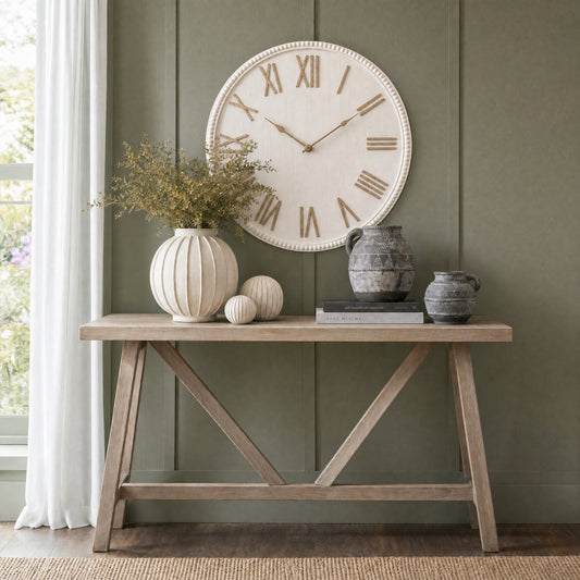 Large Rustic White Clock with Beaded Frame
