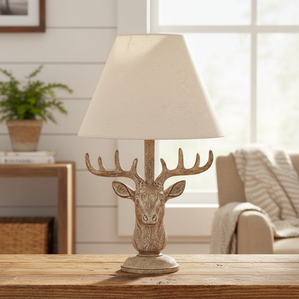 Stonewashed Stag Head Table Lamp