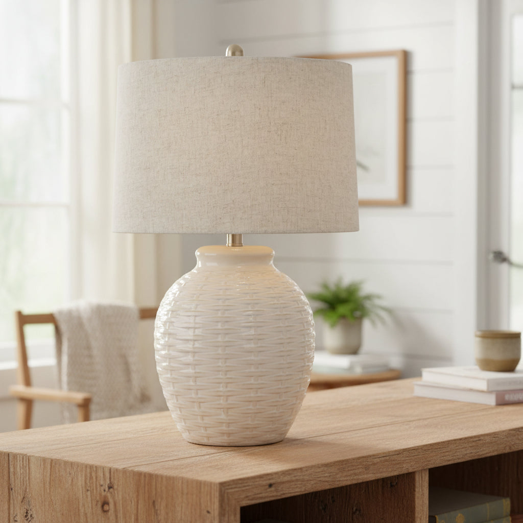 Large Ceramic Basketweave Lamp