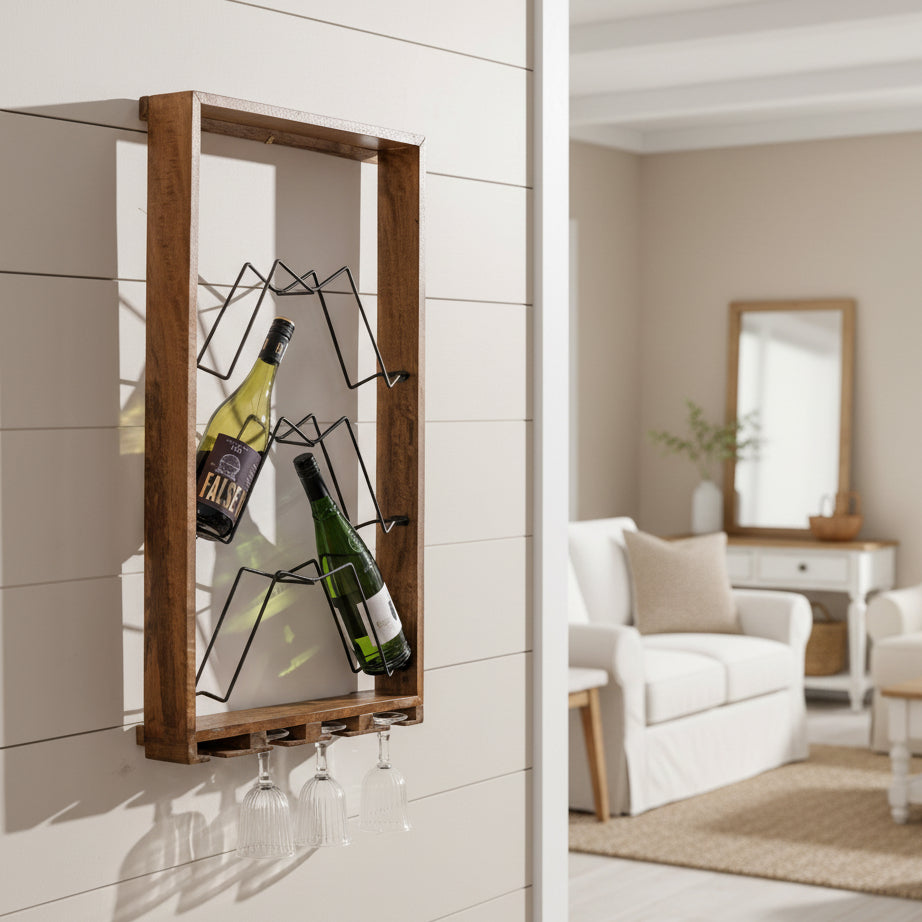 6 Bottle Wall Mounted Wine & Glass Rack