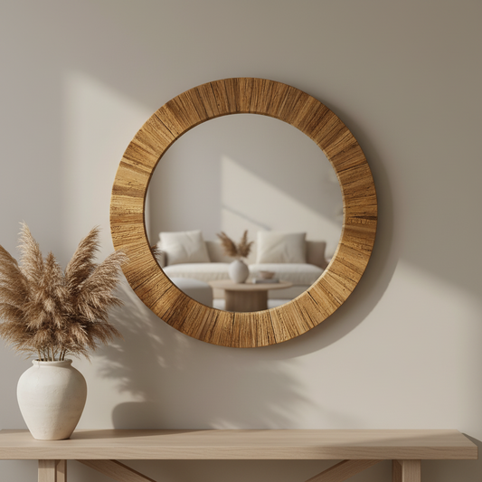 Handmade Round Seagrass Mirror - 80cm