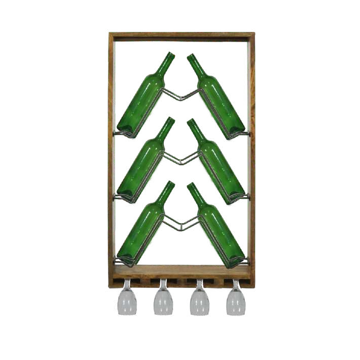 6 Bottle Wall Mounted Wine & Glass Rack