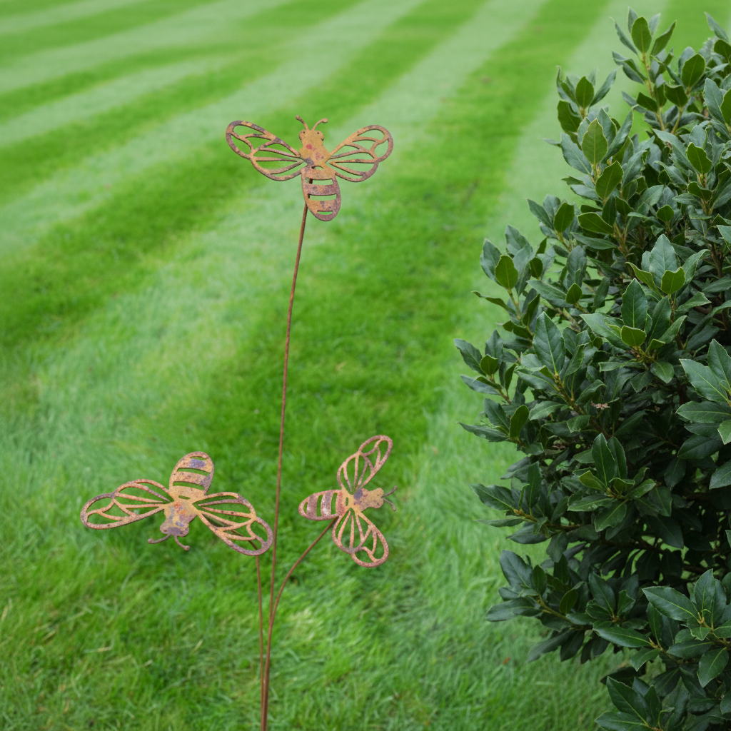 Three Bees - Tall Garden Stake