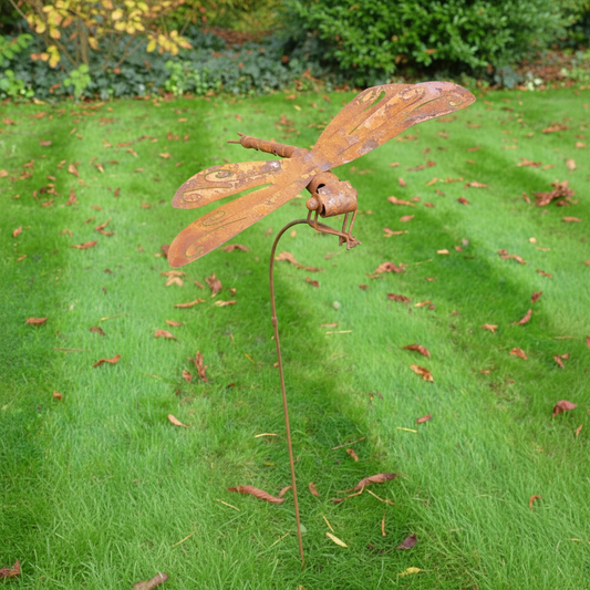 Garden Stake - Tall Rusty Dragonfly