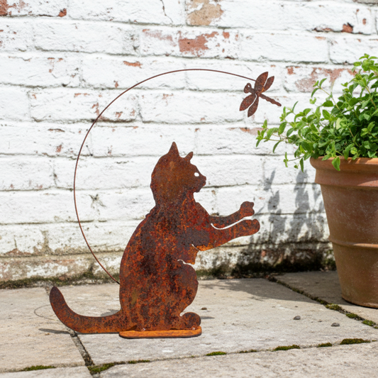 Garden Ornament - Cat & Dragonfly