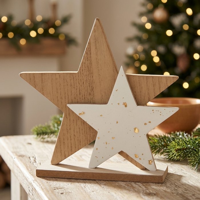 Gold Detail Wooden Star Ornament