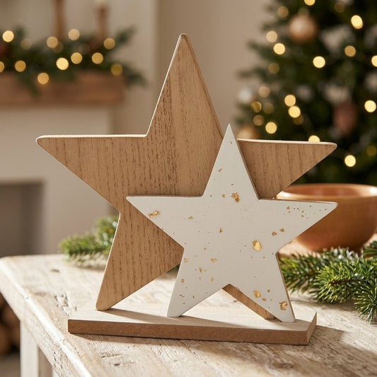Gold Detail Wooden Star Ornament
