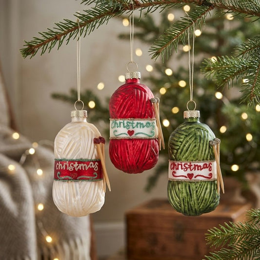 Glass Knitting Wool Baubles