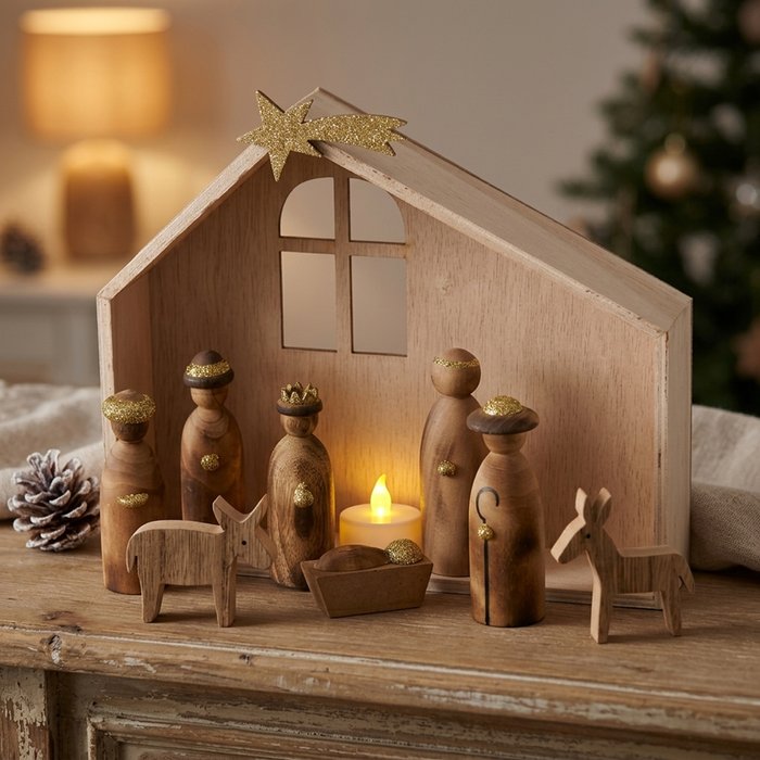 Wooden Nativity Scene