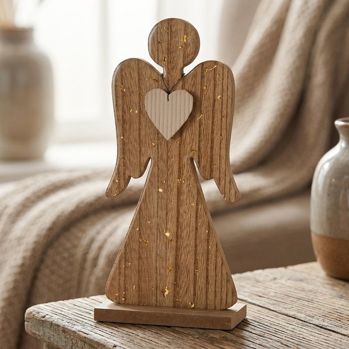 Gold Detail Wooden Angel Ornament