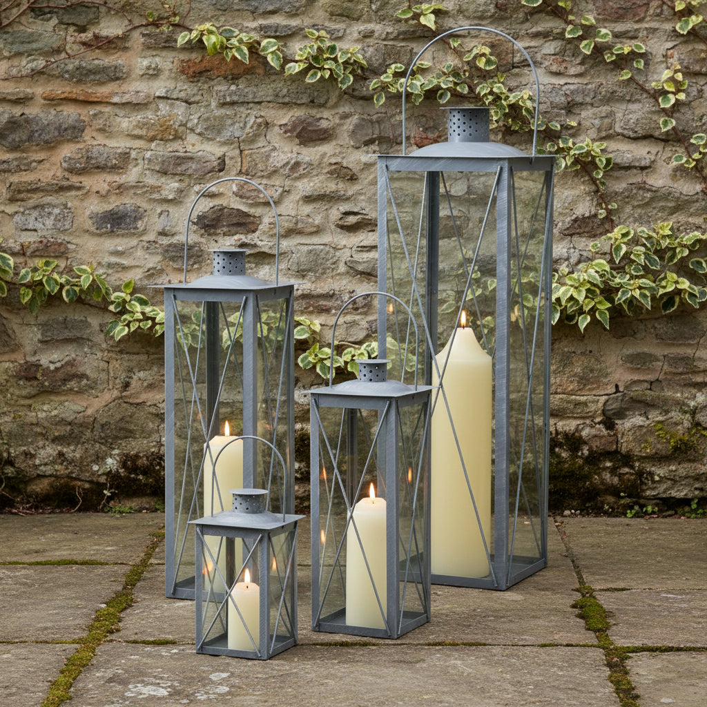 Tall Rustic Grey Metal Laterns