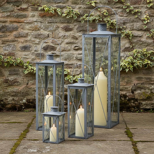 Tall Rustic Grey Metal Laterns