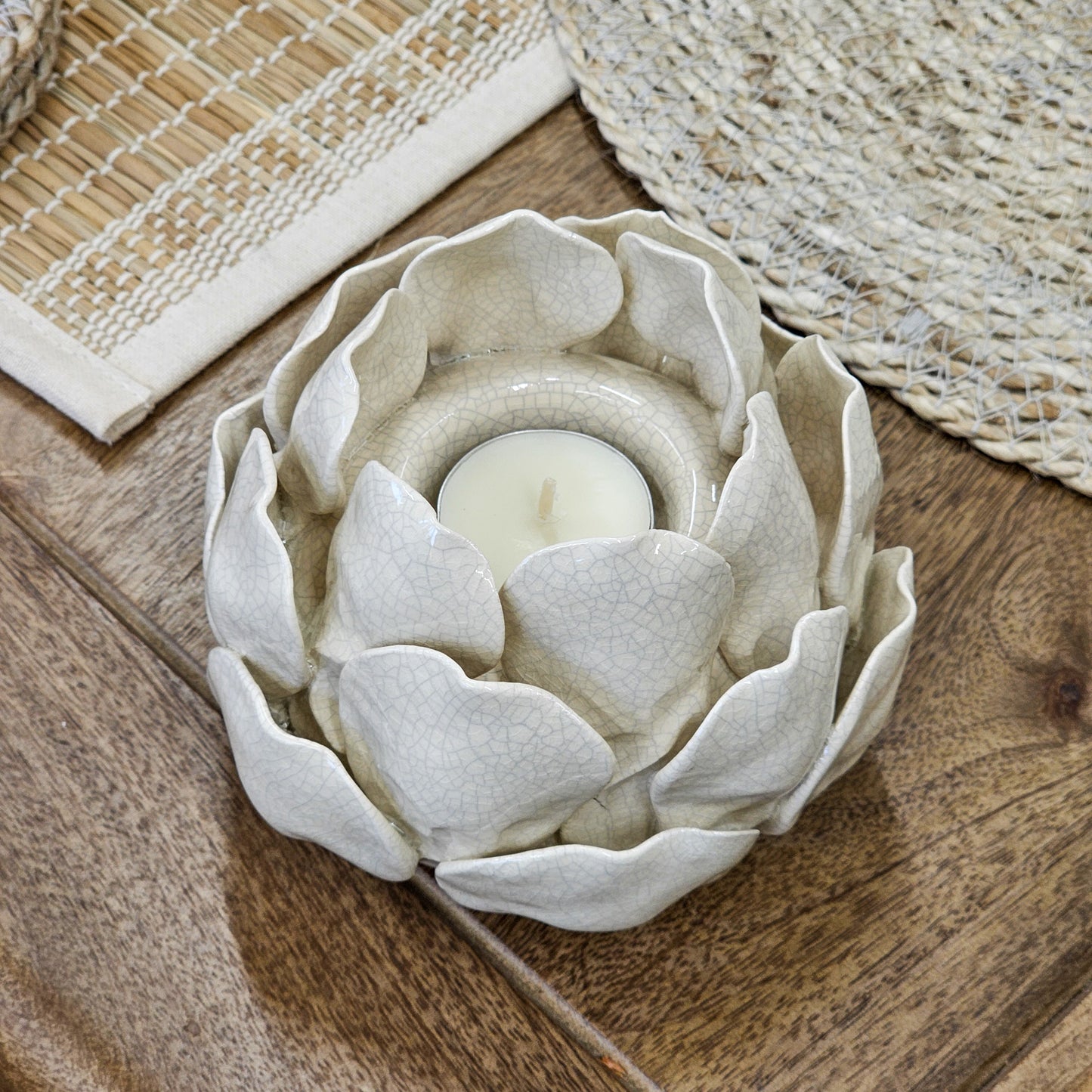Crackle Earthenware Artichoke Tealight Holder