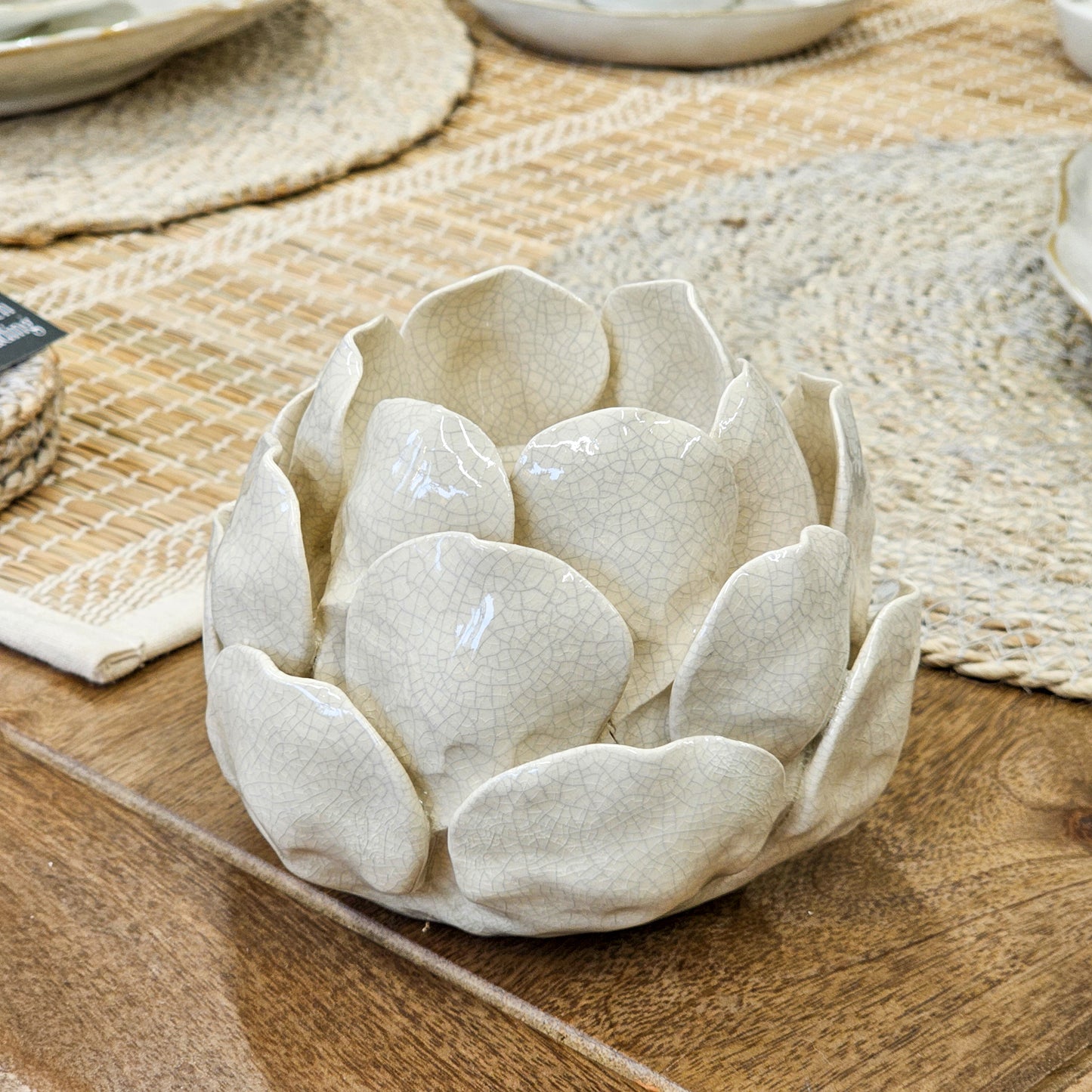 Crackle Earthenware Artichoke Tealight Holder