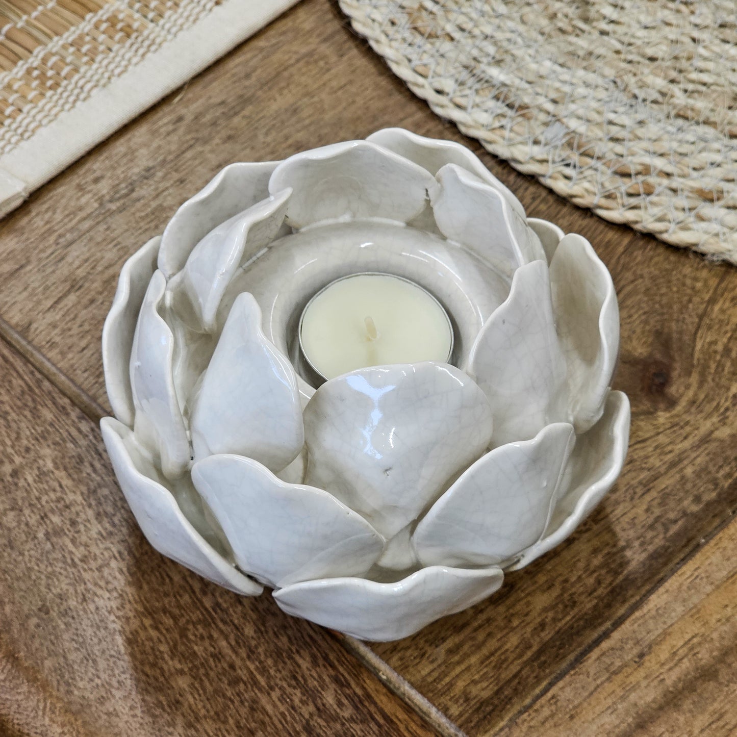 Crackle Earthenware Artichoke Tealight Holder