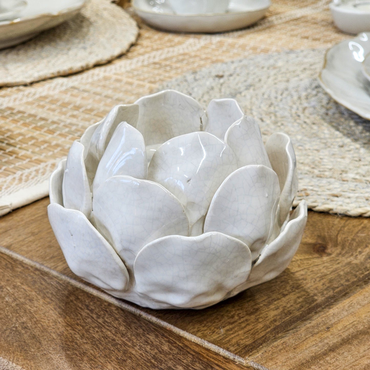 Crackle Earthenware Artichoke Tealight Holder