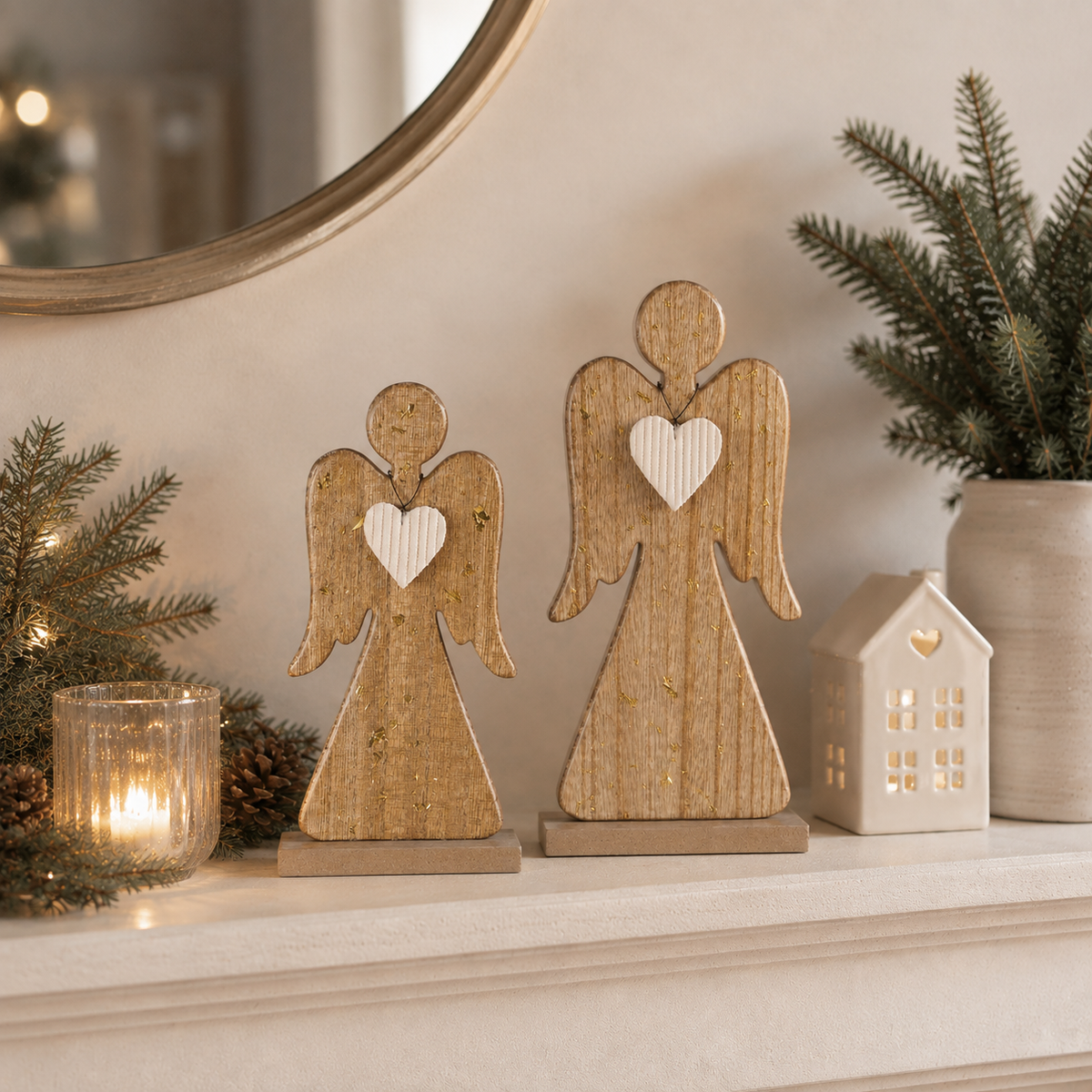 Gold Detail Wooden Angel Ornament