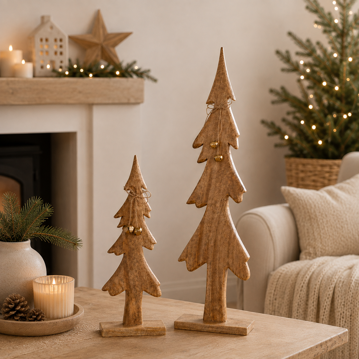 Large Mango Wood Christmas Trees with Bells