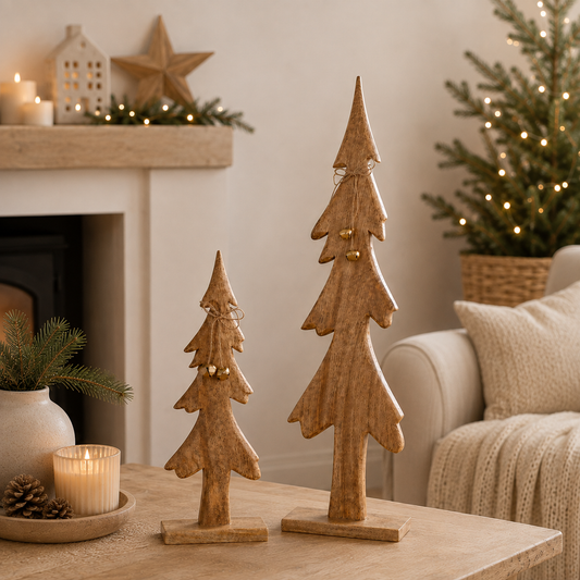 Large Mango Wood Christmas Trees with Bells