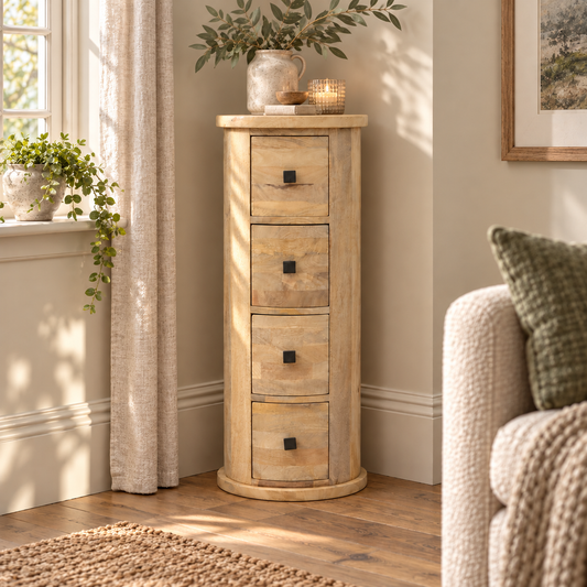 Mango Wood Four Drawer Drum Chest