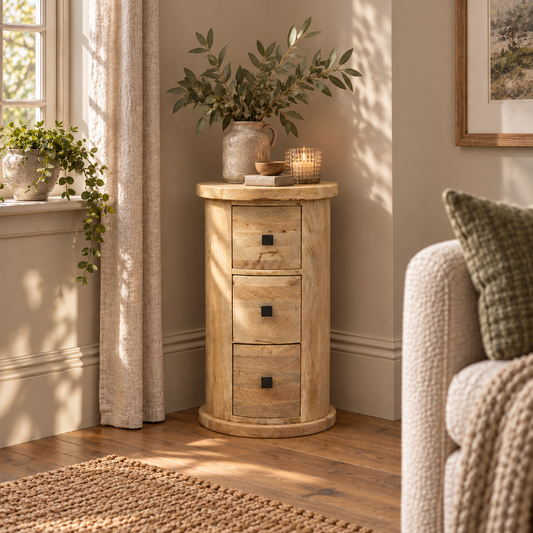 Mango Wood Three Drawer Drum Chest