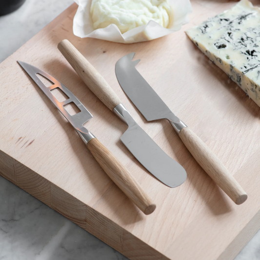 Classic Cheese Knives Set - Solid Oak Handles