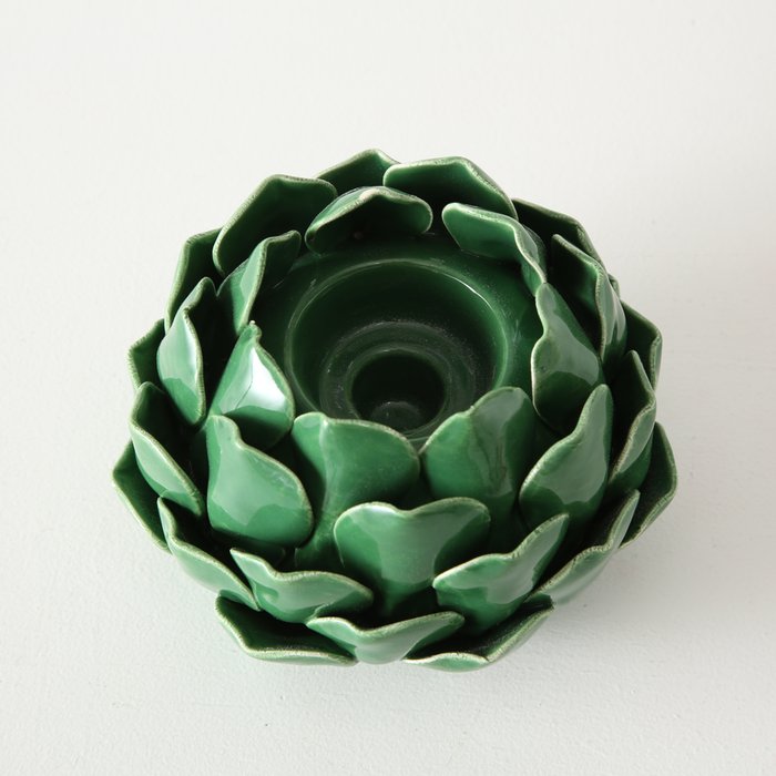 Green Earthenware Artichoke Candle Holder