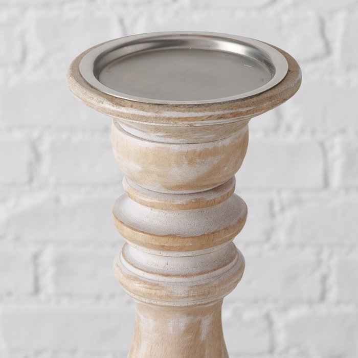 White Wash Wooden Candle Holders