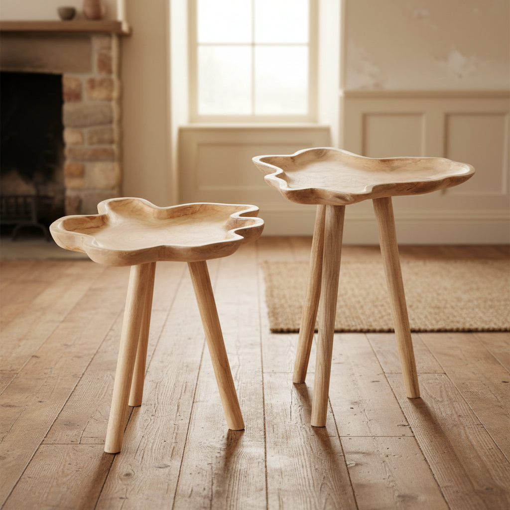 Raw Edge Teak Set of 2 Tables