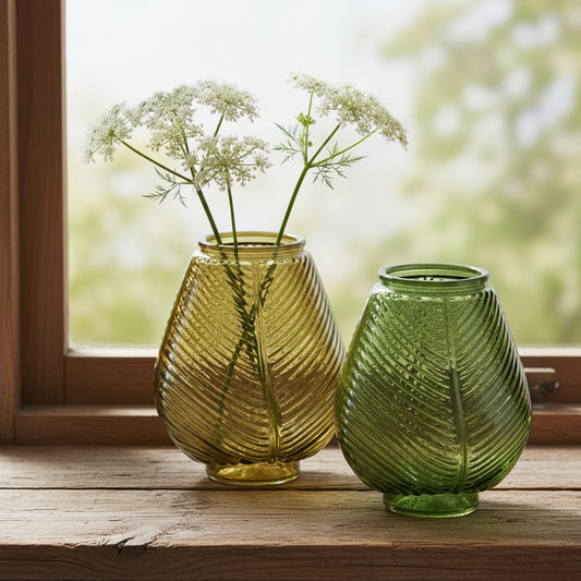 Green Glass Leaf Style Vase
