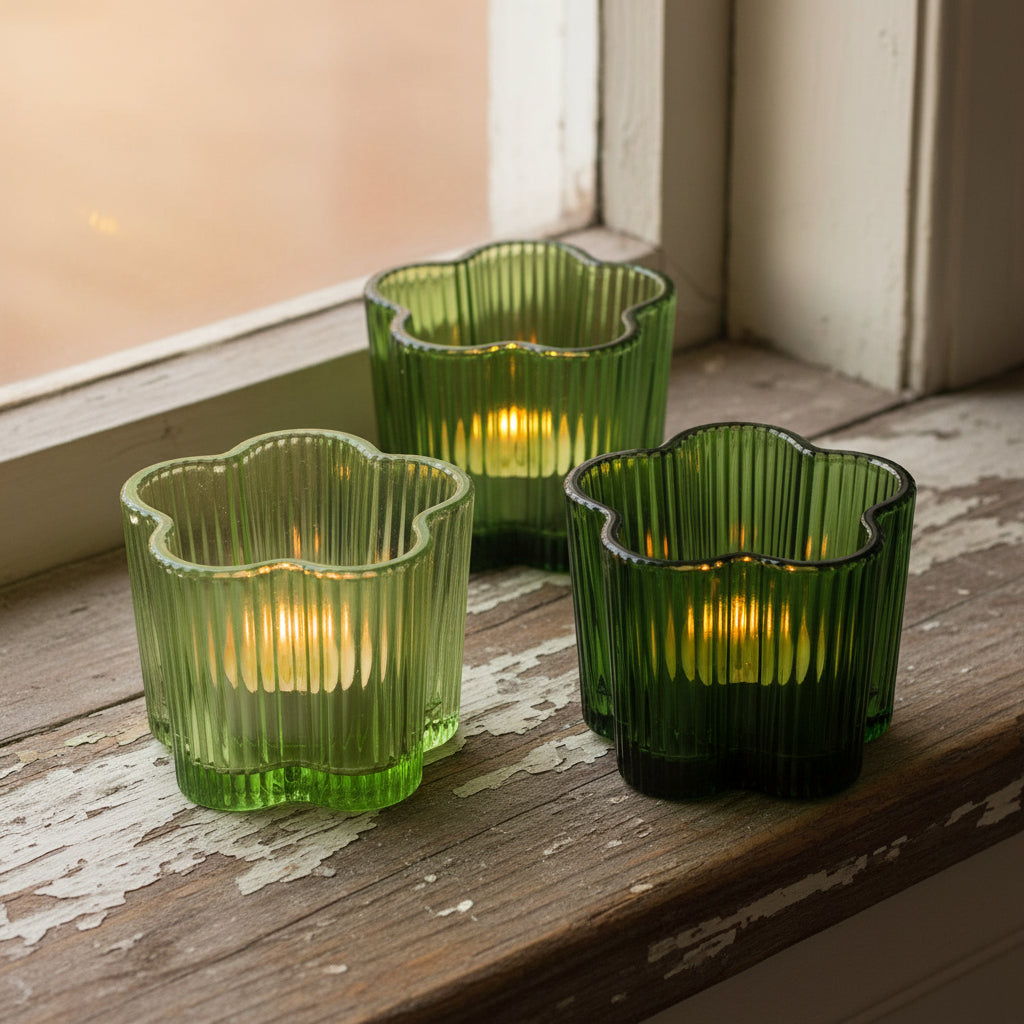 Glass Flower Shaped Tealight Holders