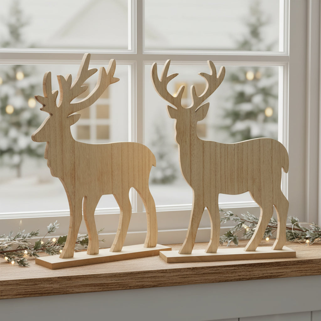 Wooden Reindeer Figurines