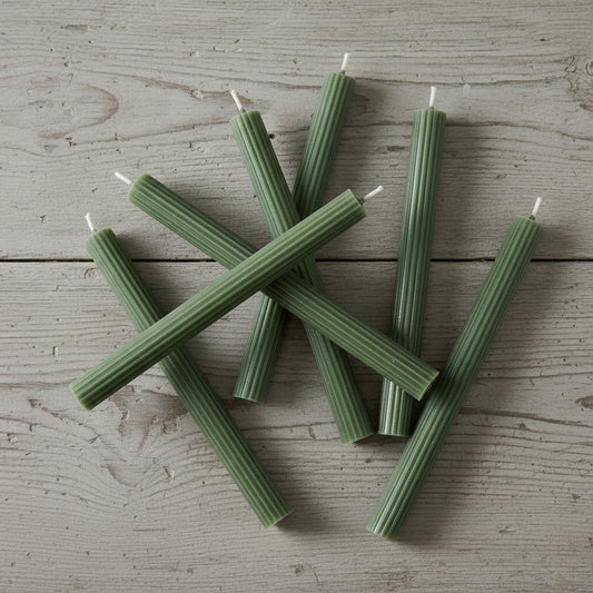 Luxe Ribbed Dinner Candle - Box of Four - Greens