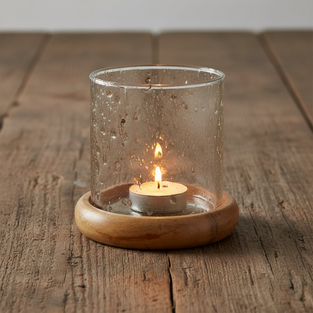 Glass & Mango Wood Candle Holder