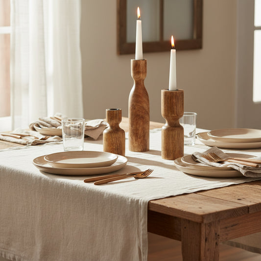Mango Wood Candle Holders - Set of 3