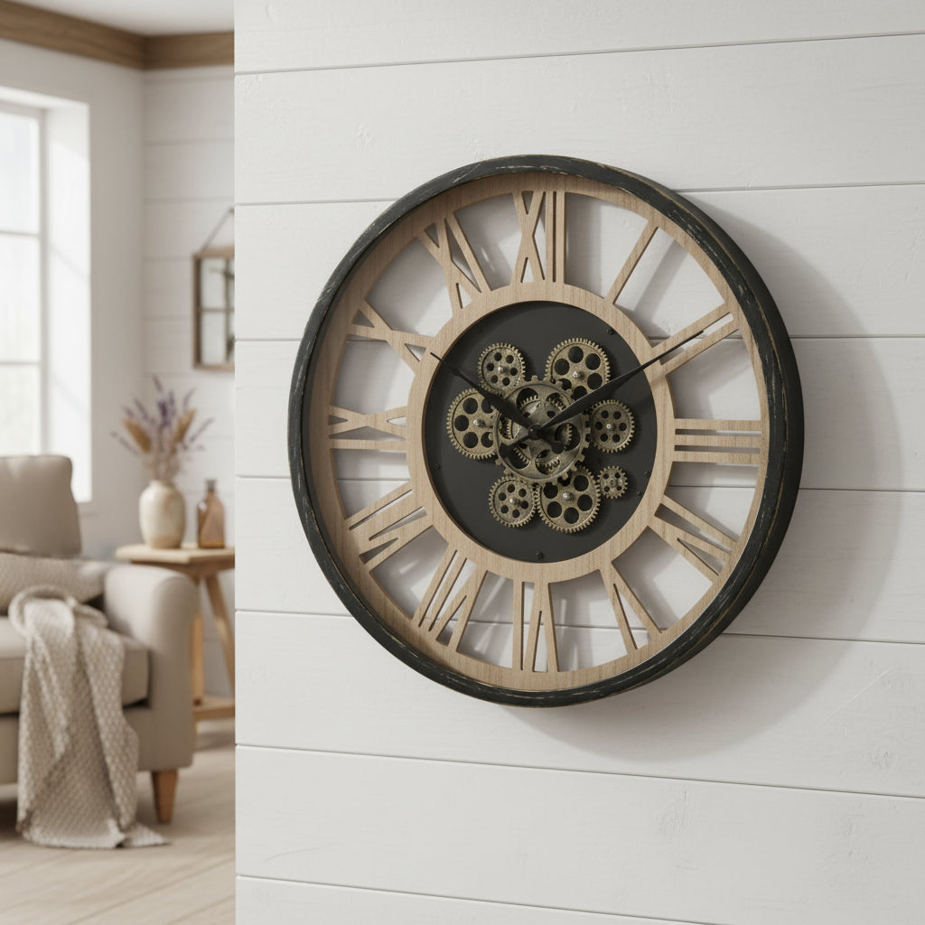 Large Rustic Cog Clock - Moving Cogs