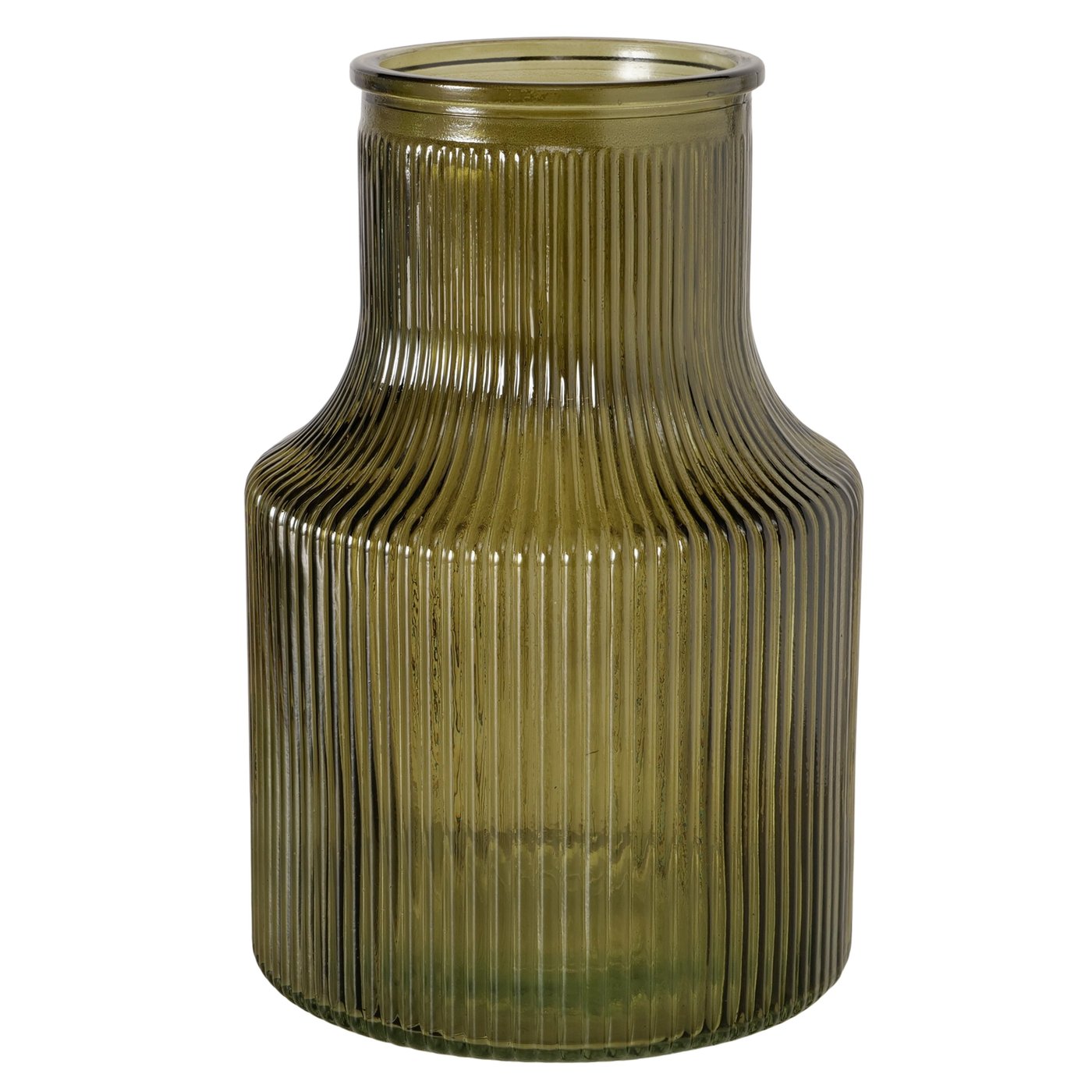Green Ribbed Funnel Vase - Large