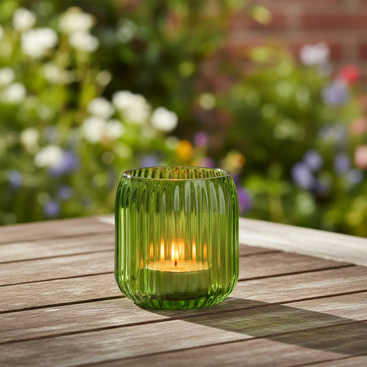 Green Ribbed Heavy Glass Tealight Holders - Small