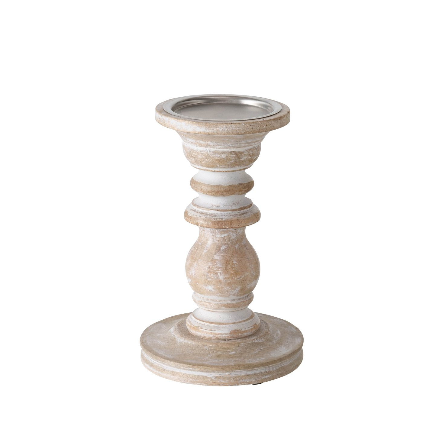 White Wash Wooden Candle Holders