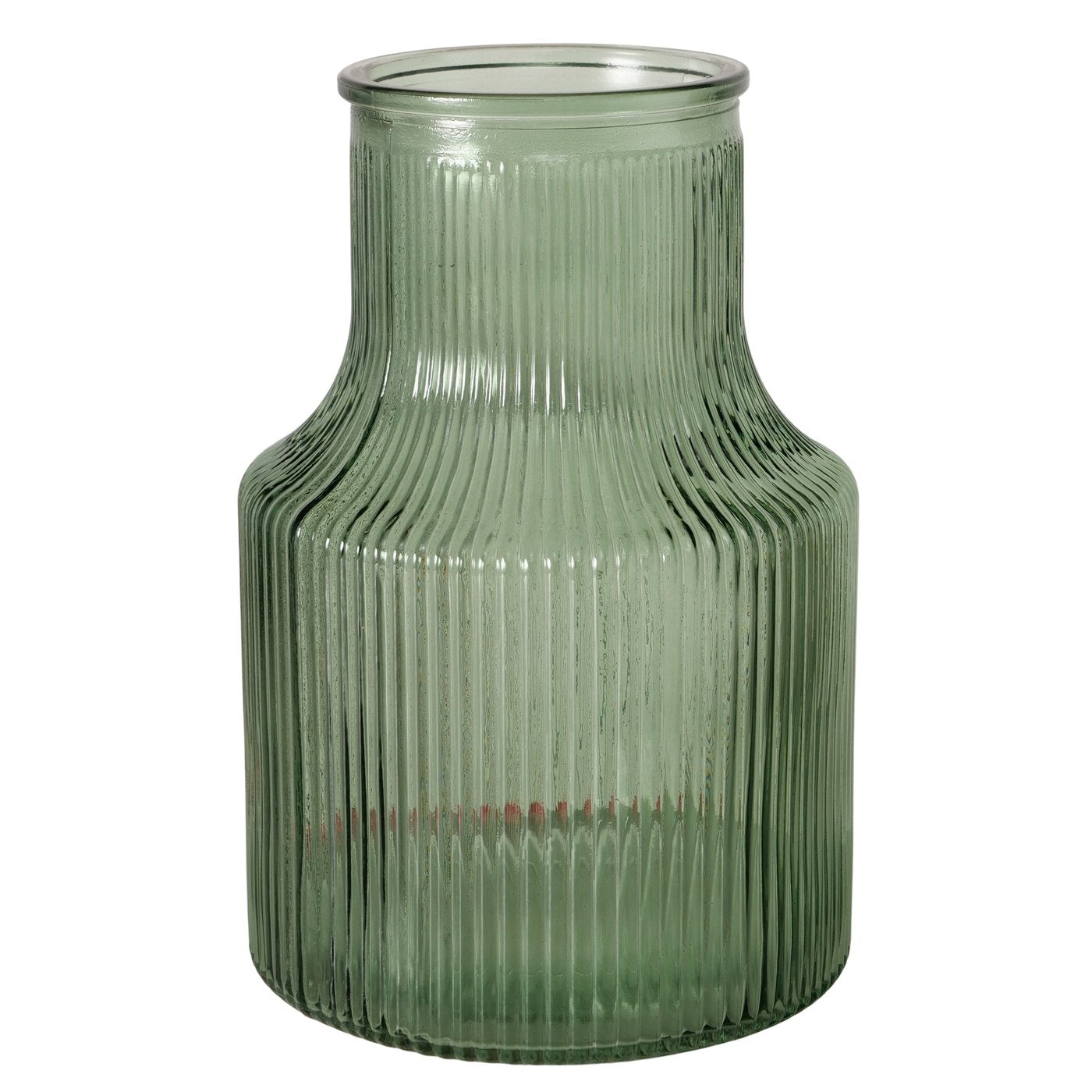 Green Ribbed Funnel Vase - Large