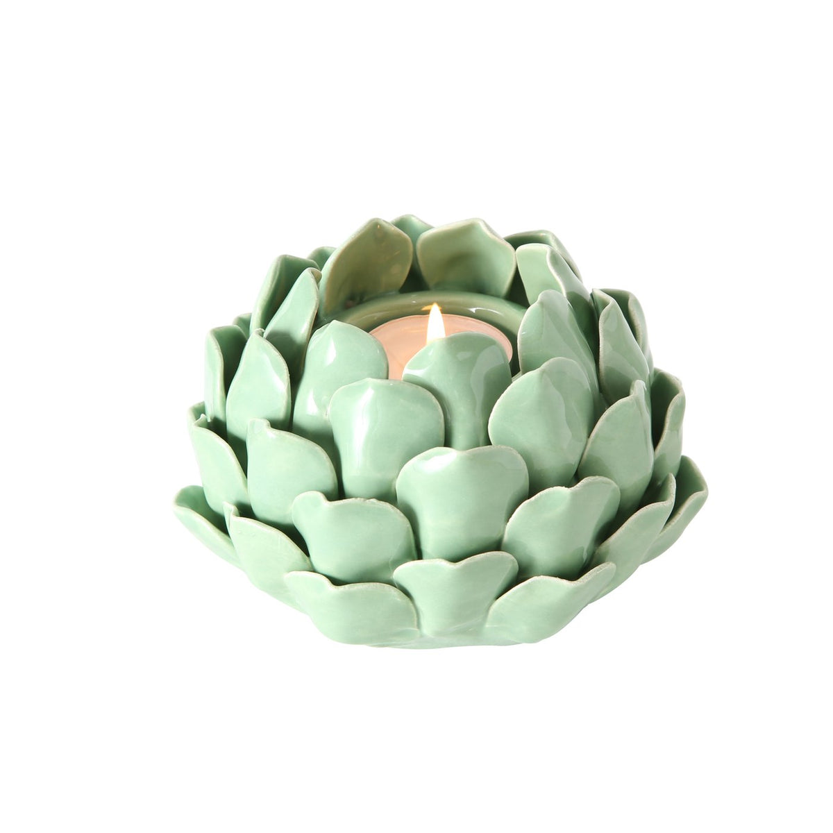 Green Earthenware Artichoke Candle Holder