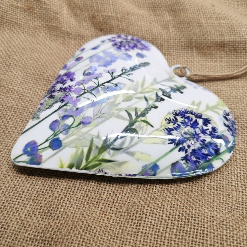 Purple Flower Metal Hanging Heart