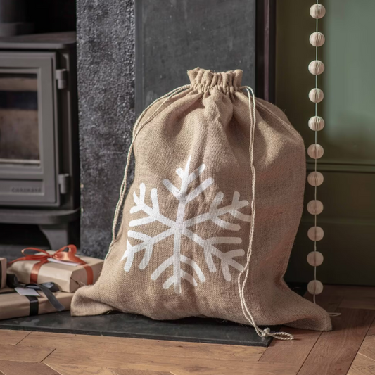 Jute Christmas Sack with Snowflake Print