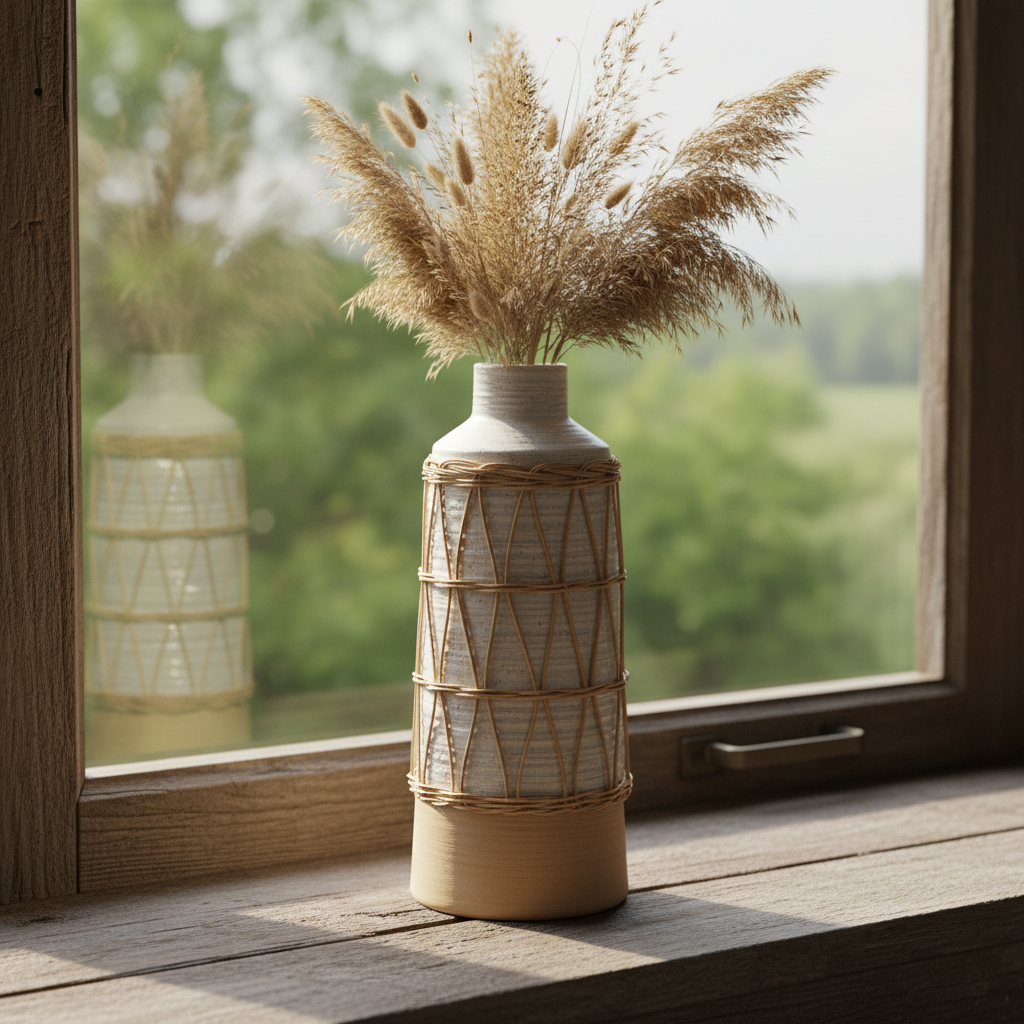 Large Vase with Rattan Detail