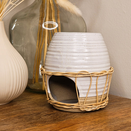 Large Rattan Ceramic Ribbed Melt Warmer