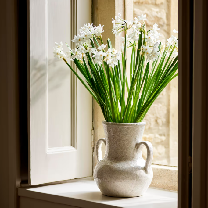 Ravello Heavy Vase with Handles - Off-White Crackle Glaze